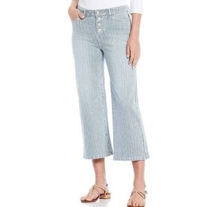 J. McLaughlin Loris Women's 4 Blue & White Striped Cropped Wide‎ Leg Jeans